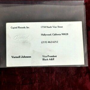 Vintage Business Card Capital Records Vice President Black A&R Varnell Johnson